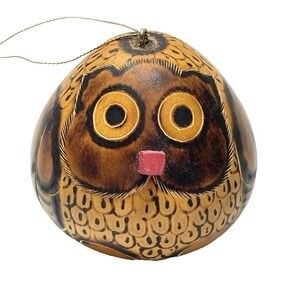 Peruvian Folk Art Hand Painted Etched Owl Gourd Natural Peru Ornament Decorative